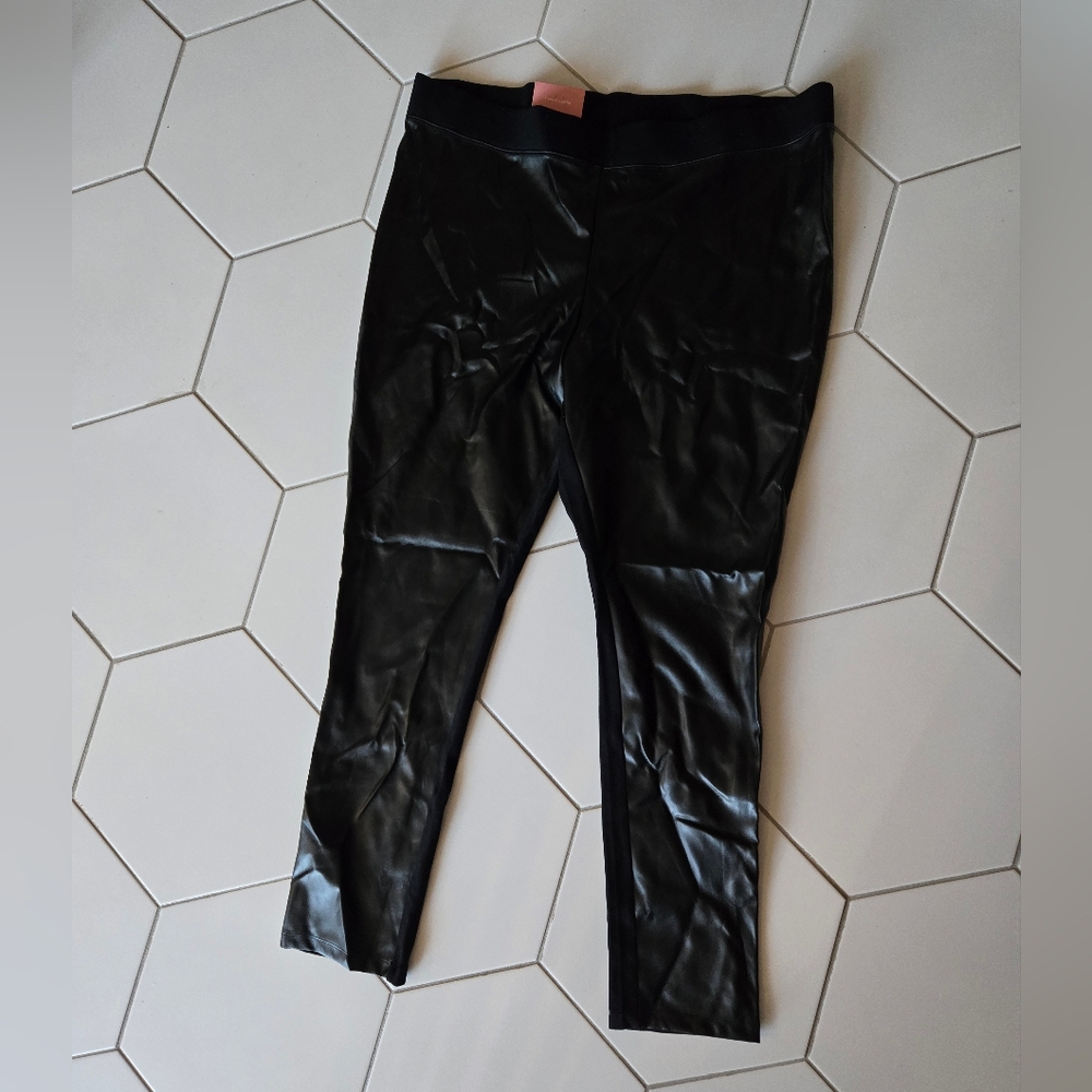Hatch Jet Black Faux Leather Maternity Leggings size xxl nwt